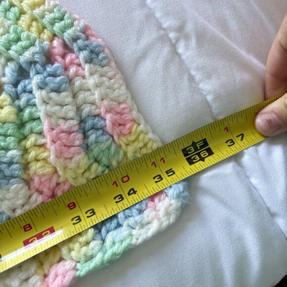 Handmade Pastel Crochet Baby Blanket Throw Yellow Pink Zigzag Knit Nursery 35x37 - Picture 5 of 7